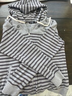 Cotton Gray + Dark Gray Striped Zip Hoodie made in Japan